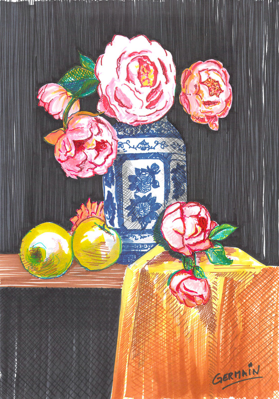 Bouquet au vase bleu